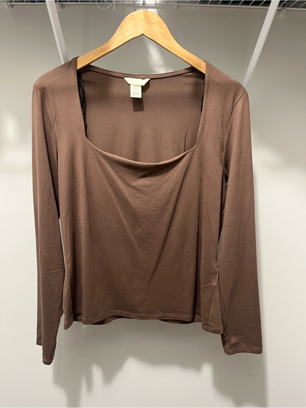 H&M Brown Long-Sleeve Square Neck Top